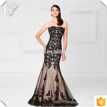 Sexy Black Lace Custom Made Designer Floor Longueur épaules Long Evening Party Wear Mermaid Black Evening Dress